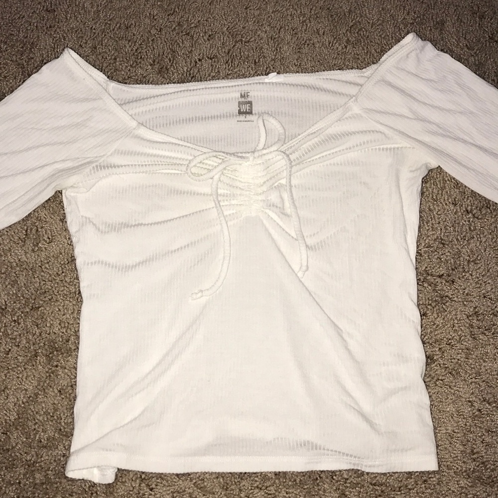 Off the shoulder tied three quarter sleeved shirt